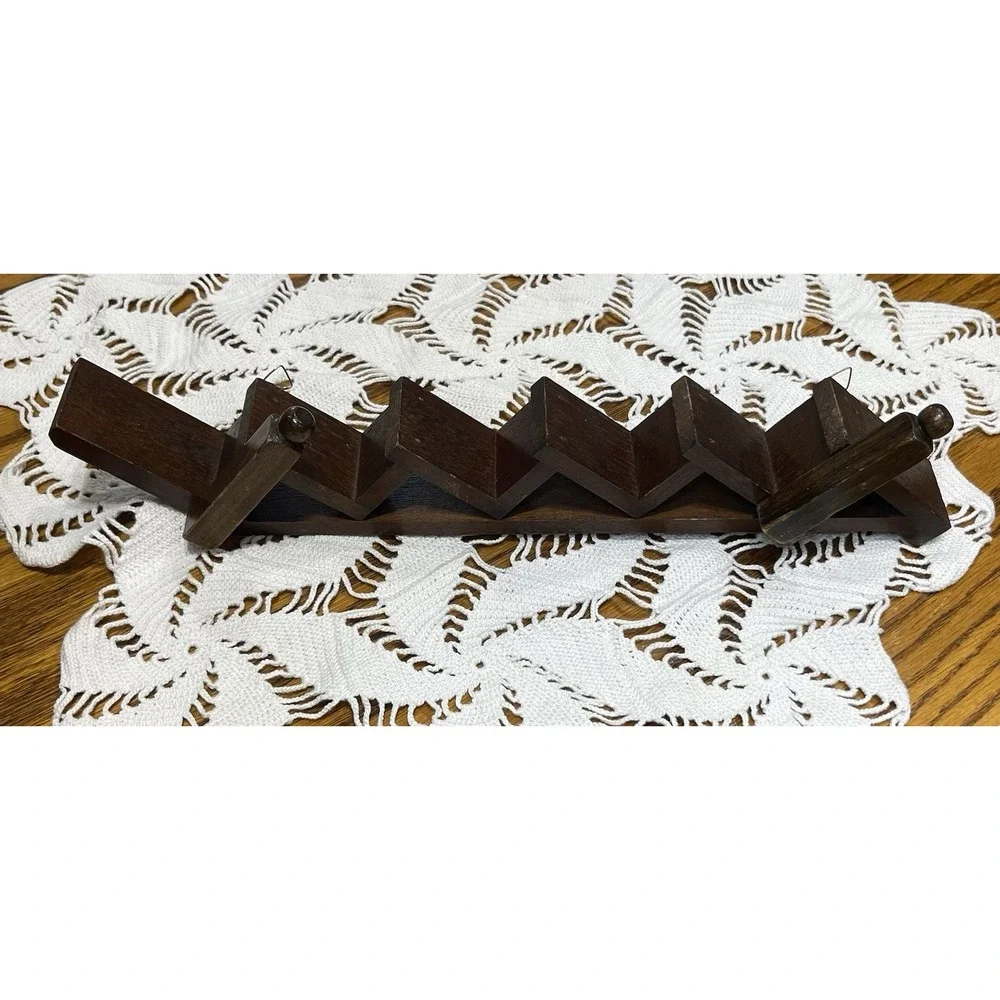 vintage wood wall-mounted staircase knick knack Trinket Spice Rack display shelf